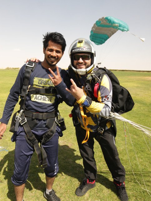 Back on Earth after a successful Skydive jump over the desert in Dubai